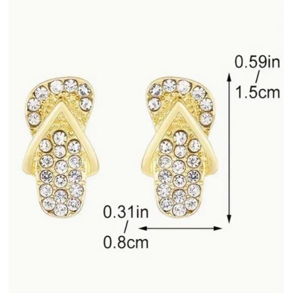 Gold Flip Flops Stud Earrings With Crystal Gold Stud Earrings,Cute Mini Earrings - Picture 3 of 14